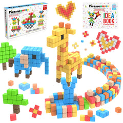 PicassoTiles 108pcs 1-inch cubes enable hands-on construction for fine motor growth.