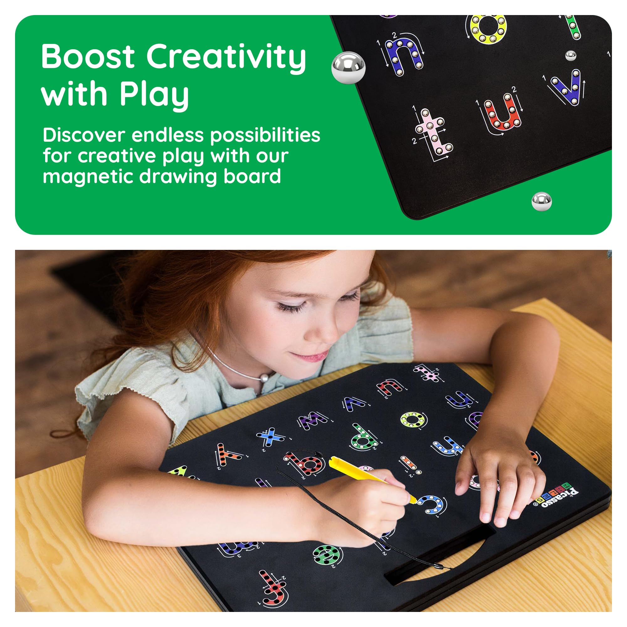 PicassoTiles 12x10 inch drawing area offers ample space to create.