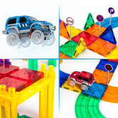 PicassoTiles 16 pillars support a tall, multi-layer track.
