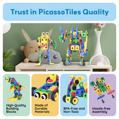 PicassoTiles safe-durable ABS plastics ensure long lasting play and repeated assemblies
