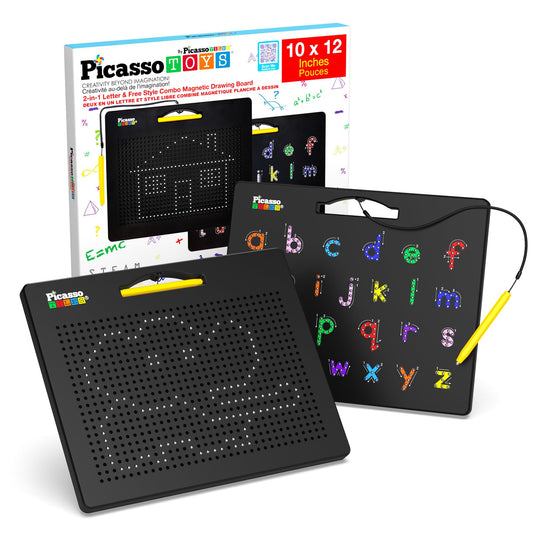 PicassoTiles 2-in-1 magnetic drawing board front view with large surface for drawing.