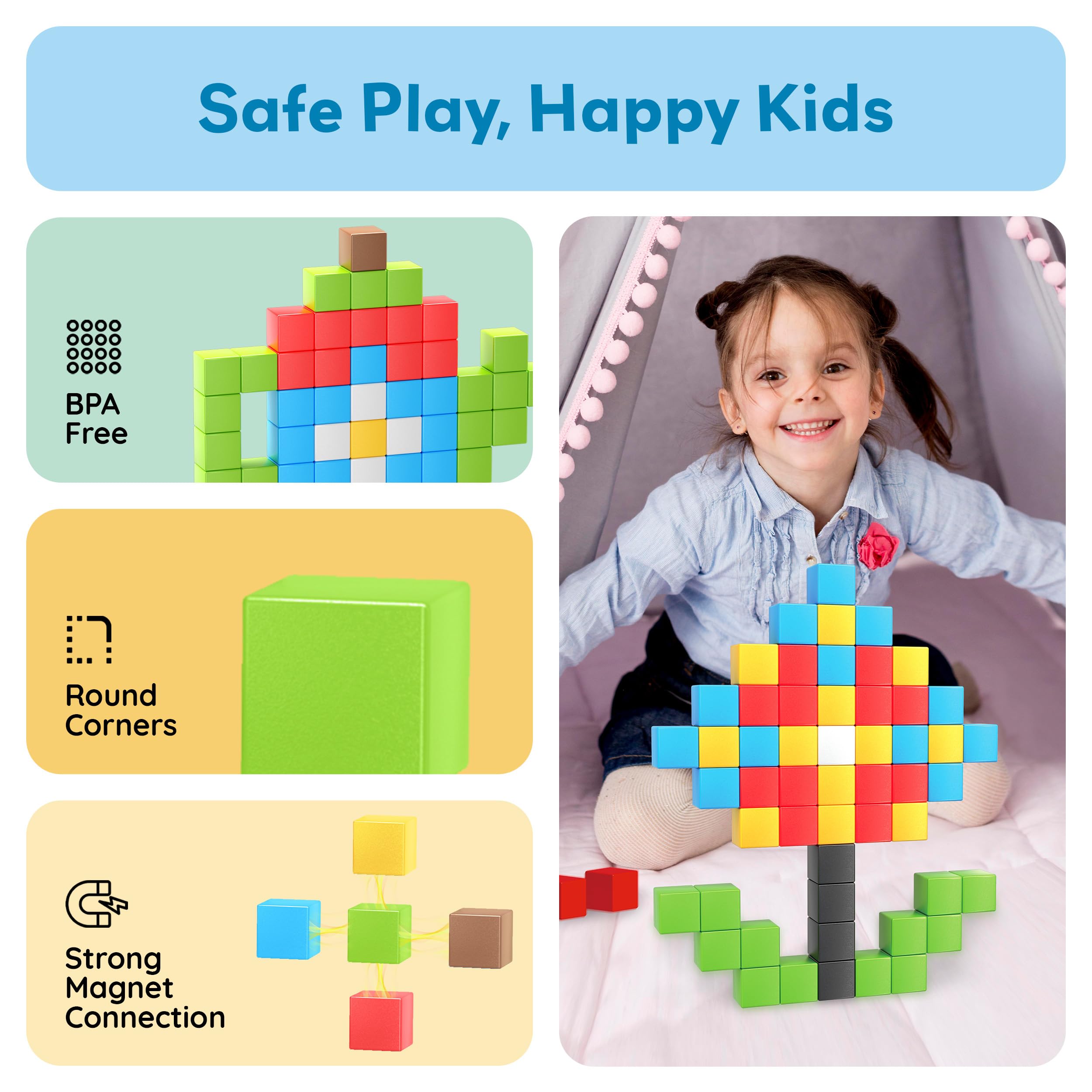 PicassoTiles 60pc set encourages group challenges and teamwork in classrooms or family games.