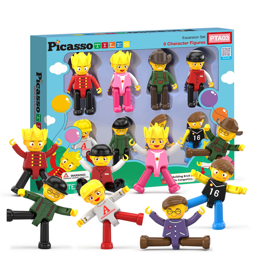 PicassoTiles 8pc character set—magnetic figures for imaginative storytelling and shared play.