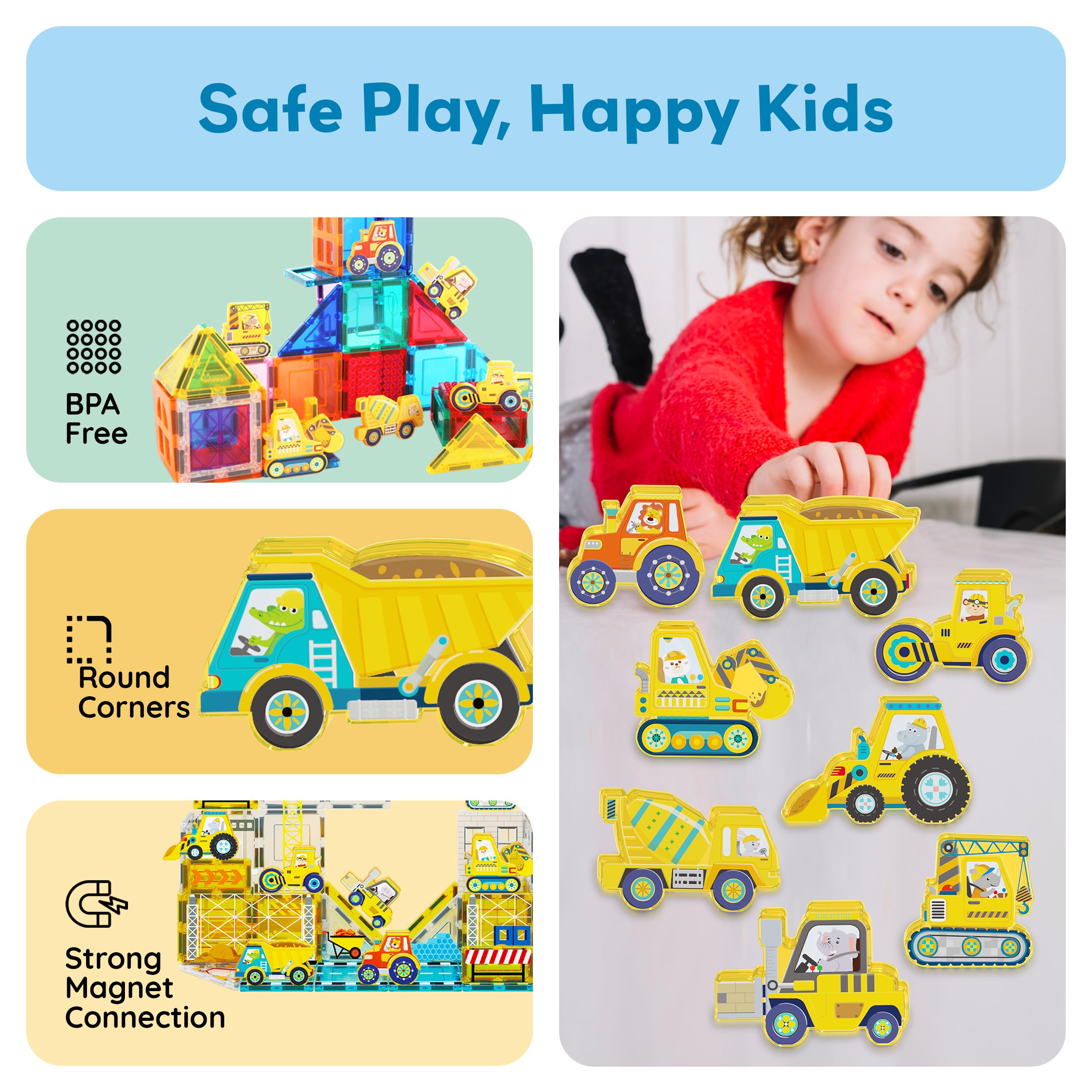 PicassoTiles action figures concrete mixer enriches diverse magnetic tile builds.