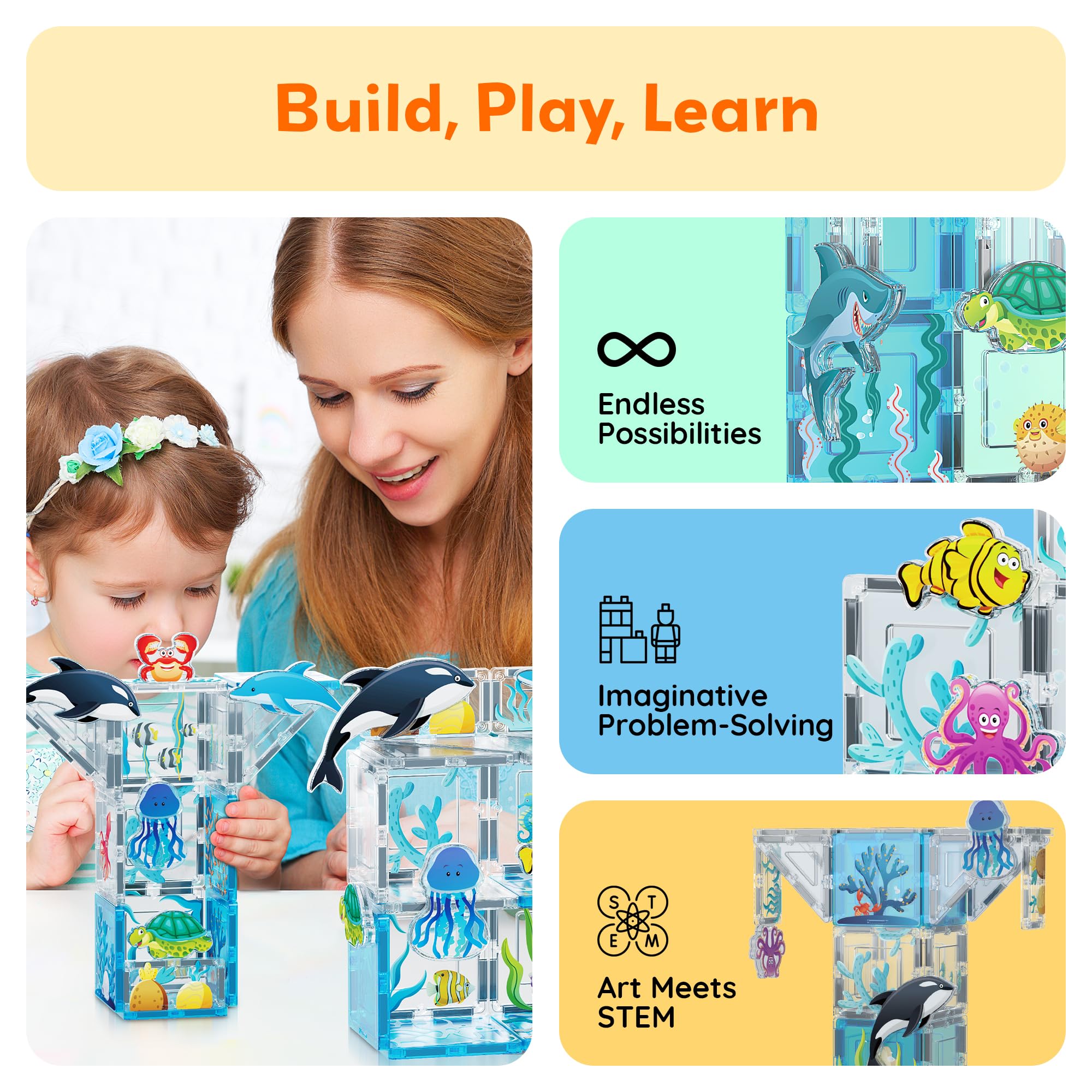 PicassoTiles aquarium jellyfish figure adds colorful detail for underwater scenes.