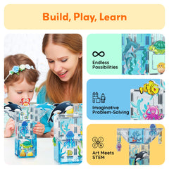 PicassoTiles aquarium jellyfish figure adds colorful detail for underwater scenes.