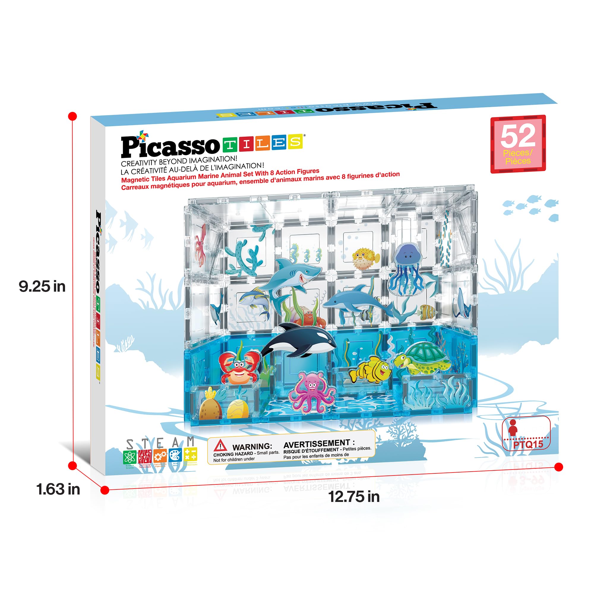 PicassoTiles aquarium magnetic tiles support open-ended play and creative exploration.