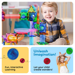 PicassoTiles bright color blocks stacked into towers and arches for creative design