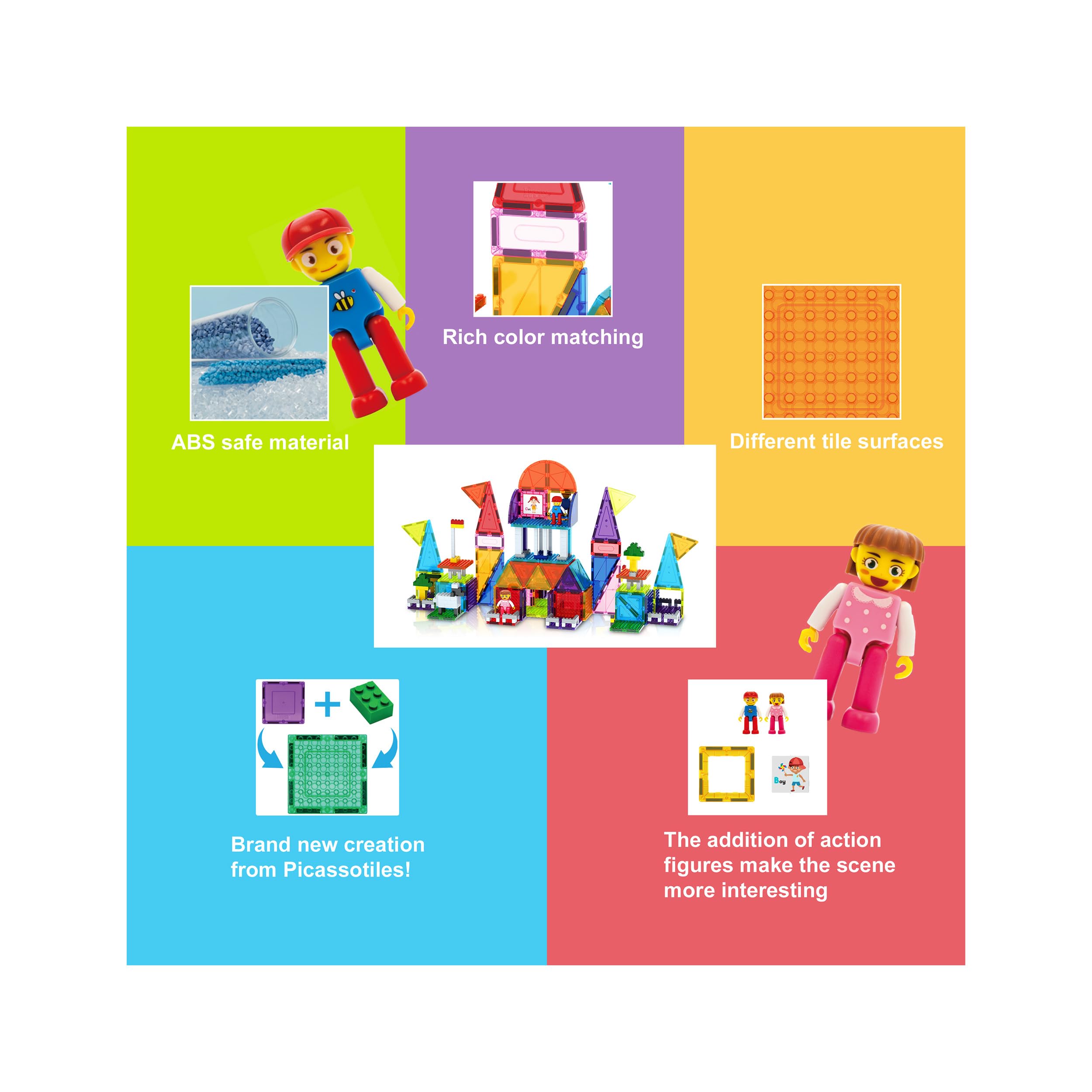 PicassoTiles build towers and structures with easy-stack tiles for quick creations