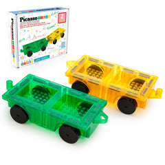 PicassoTiles car base assembly showing magnetic compatibility for hybrid play and creative vehicle builds.
