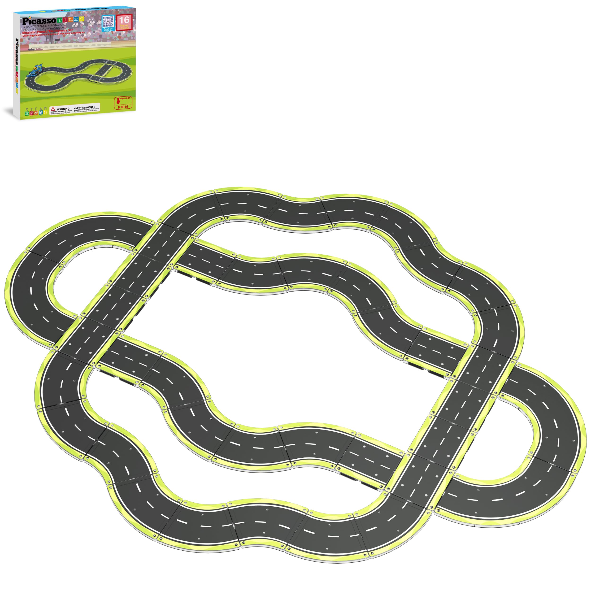 PicassoTiles car track tiles enable fast, imaginative road play