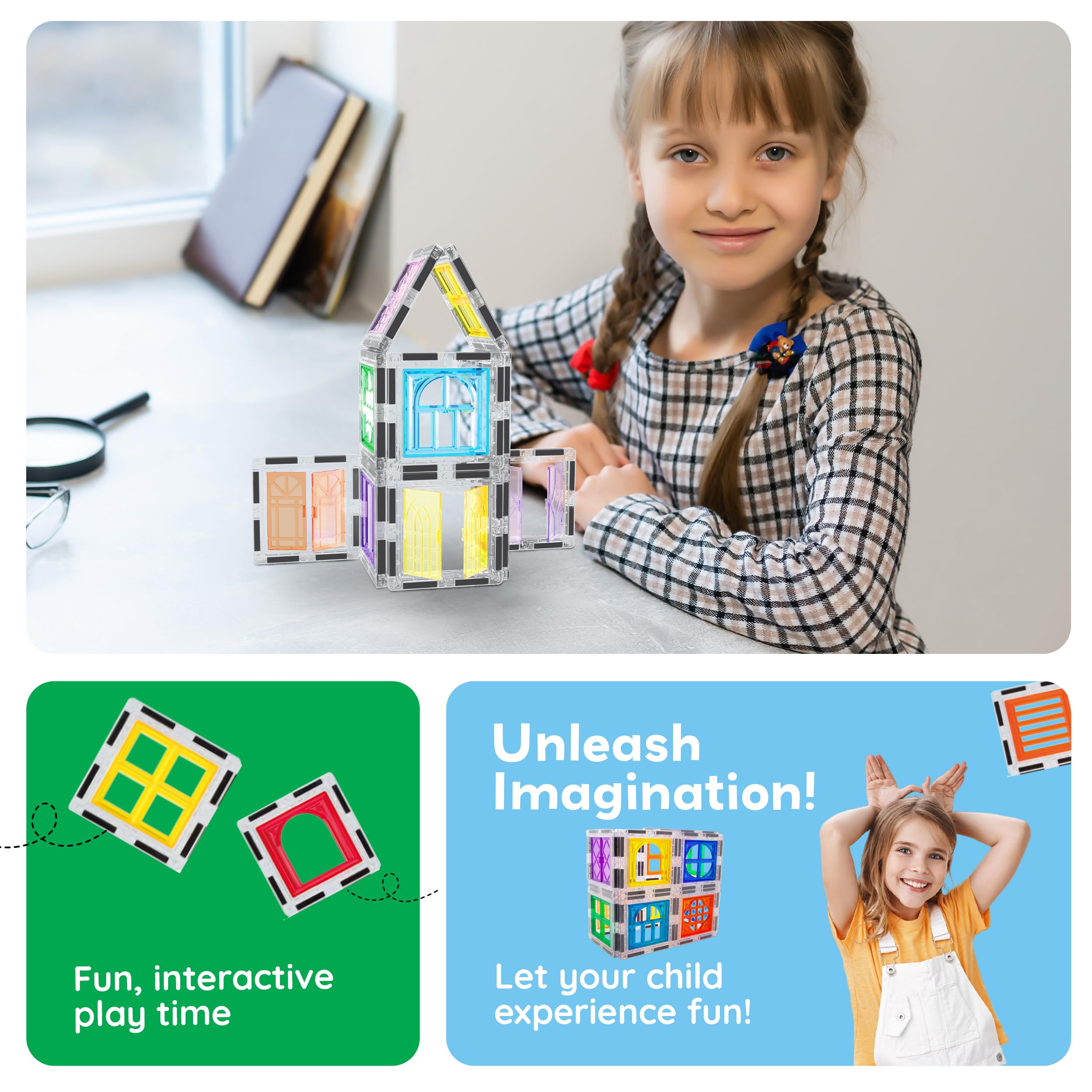 PicassoTiles castle-build visuals highlight imaginative play and storytelling.