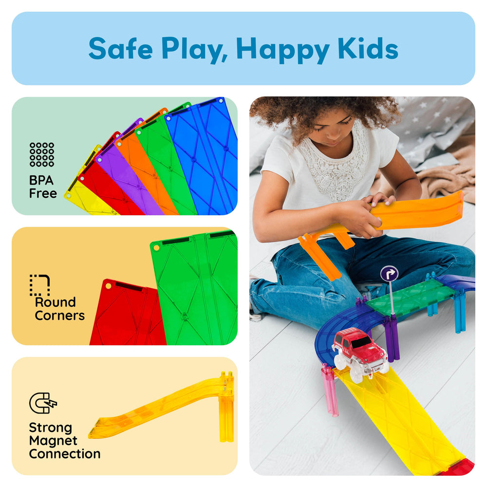 Child building with PicassoTiles showcasing hands-on learning and focused experimentation.