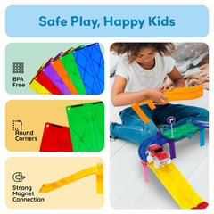 Child building with PicassoTiles showcasing hands-on learning and focused experimentation.