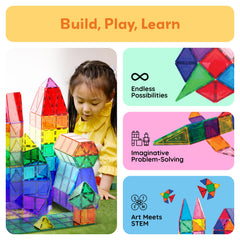 PicassoTiles clear magnetic tiles for vivid 3D shapes and imaginative building