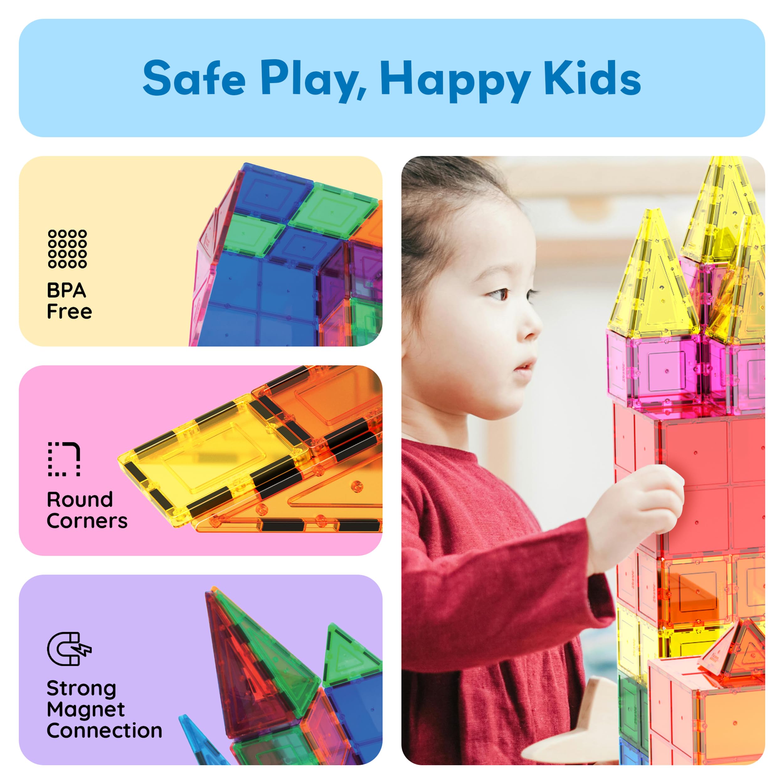 PicassoTiles colorful tiles for developing spatial skills and collaborative play