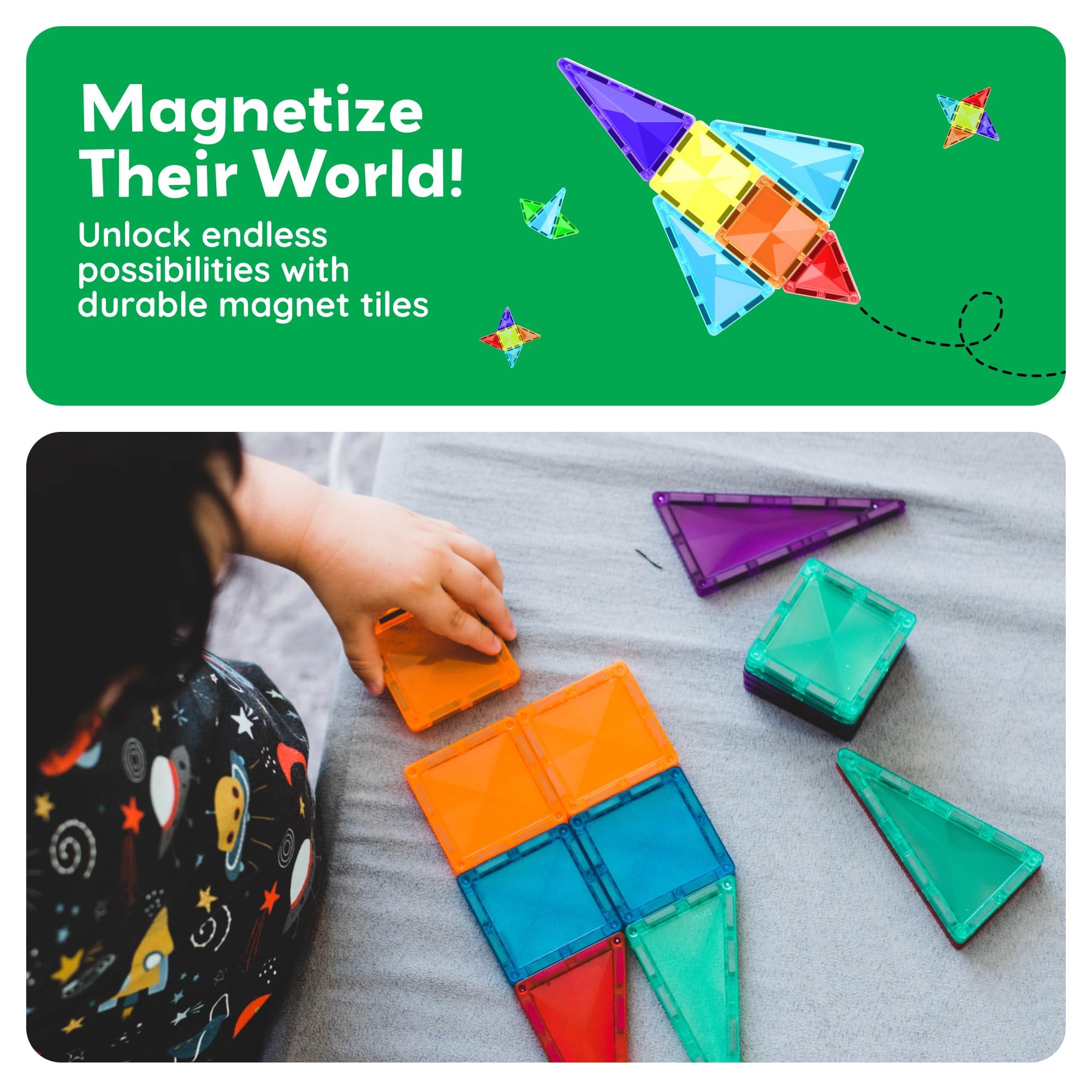 PicassoTiles durable, colorful pieces store neatly for easy cleanup.
