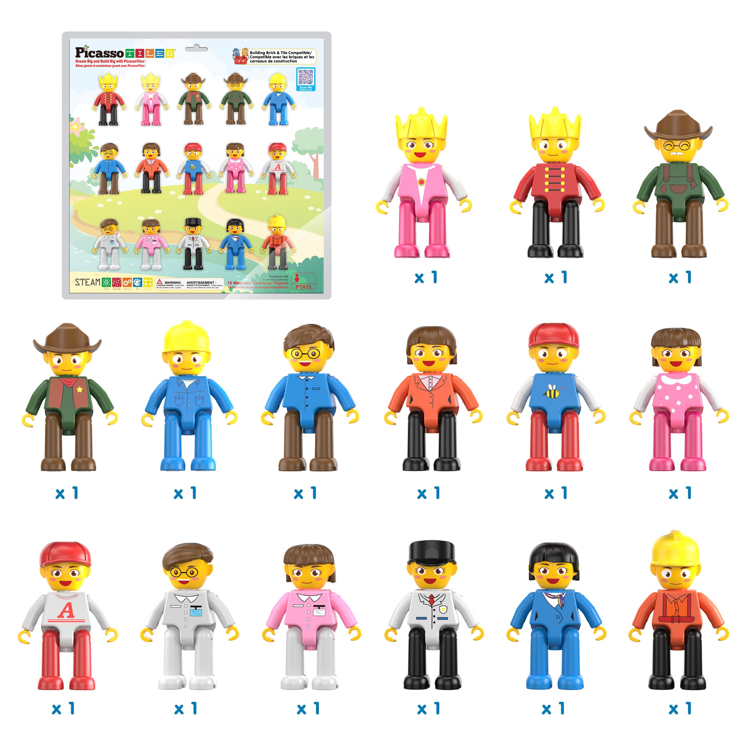 Colorful PicassoTiles figures highlighting color learning during pretend play.