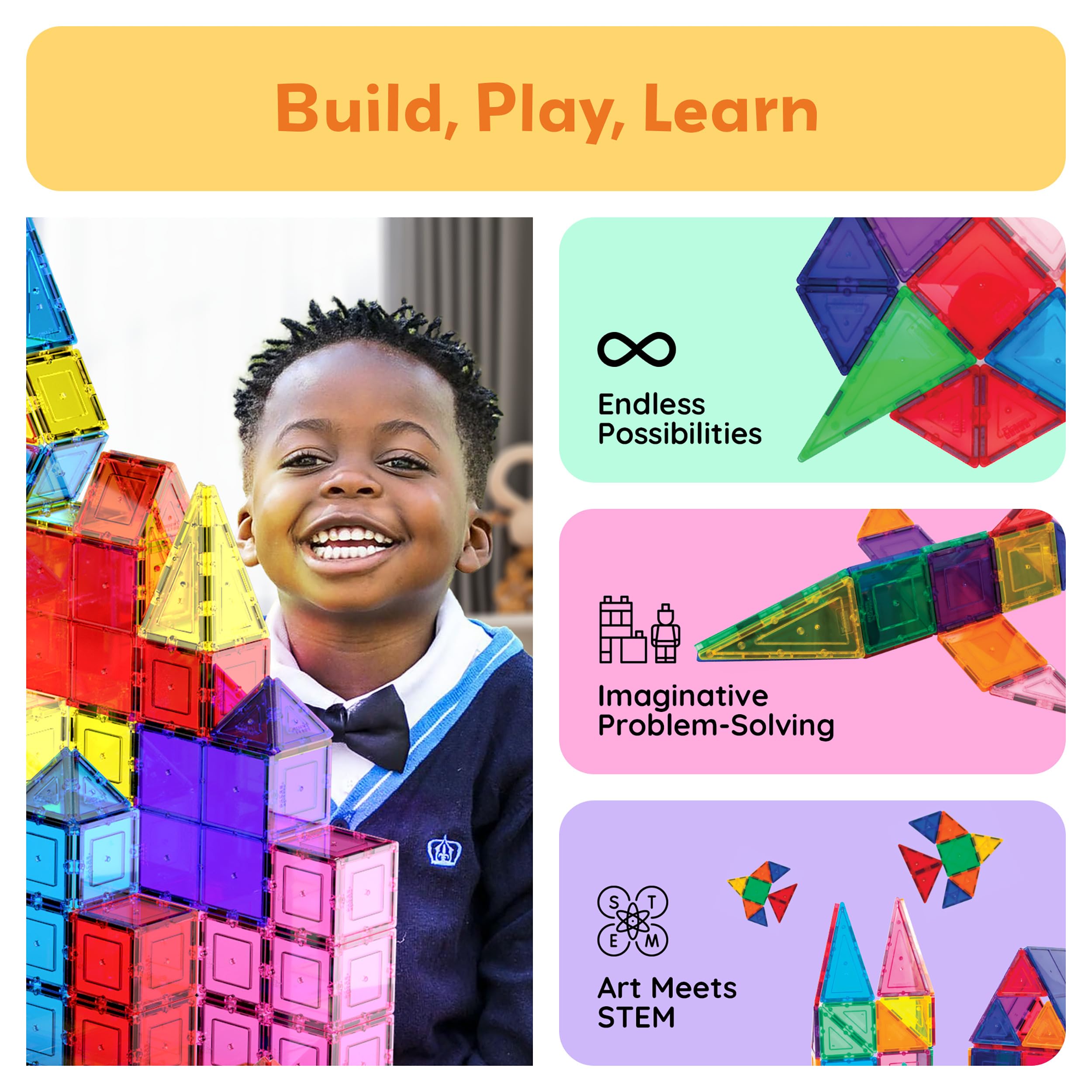 PicassoTiles colorful tiles demonstrate visual appeal and learning through play.