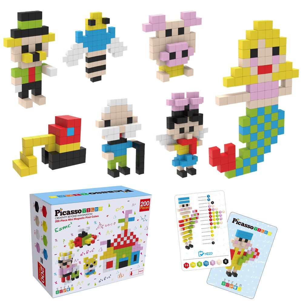 PicassoTiles 0.5-inch magnetic cubes click together for mess-free stacking and creative play.