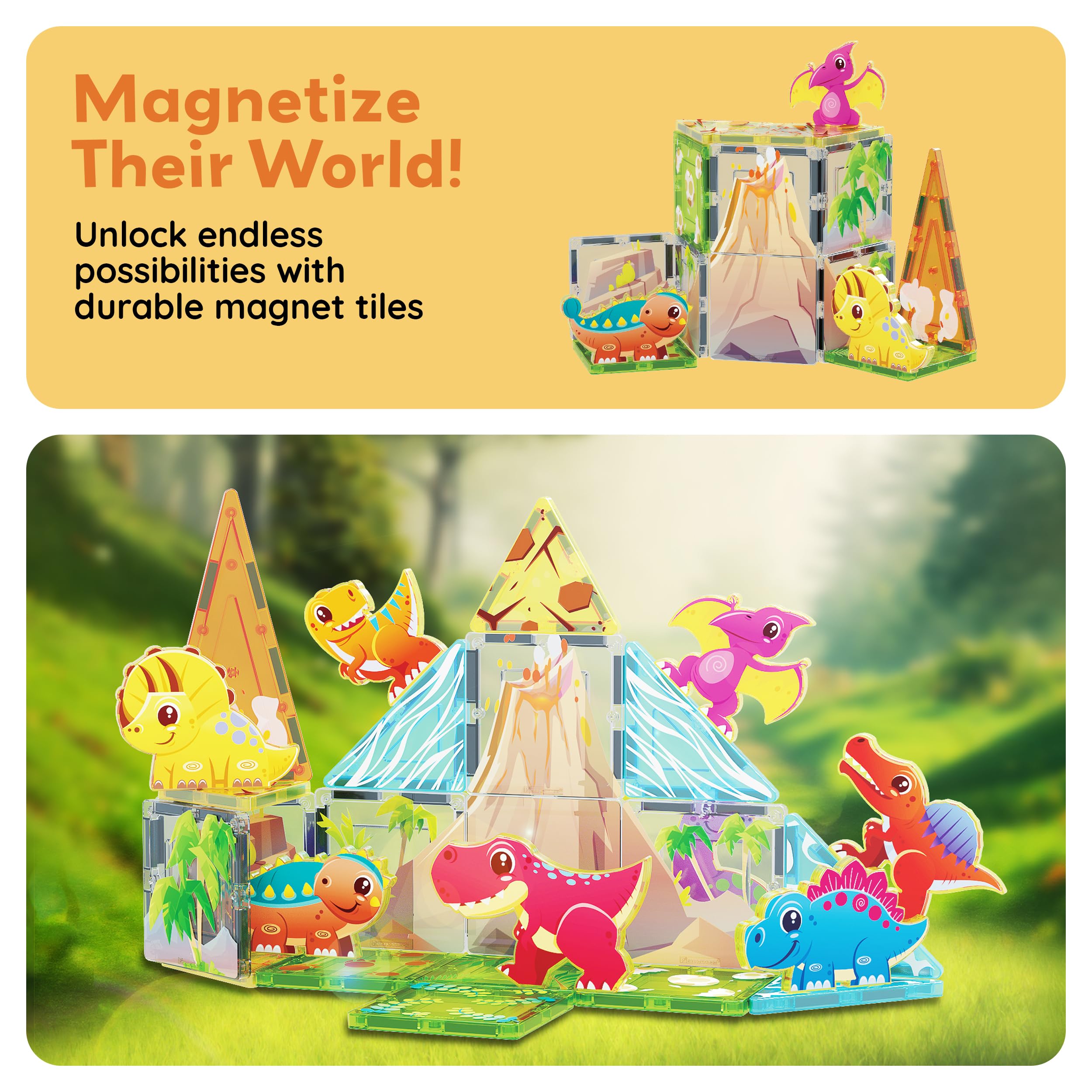 PicassoTiles Dinosaur World durable pieces support long-lasting play sessions