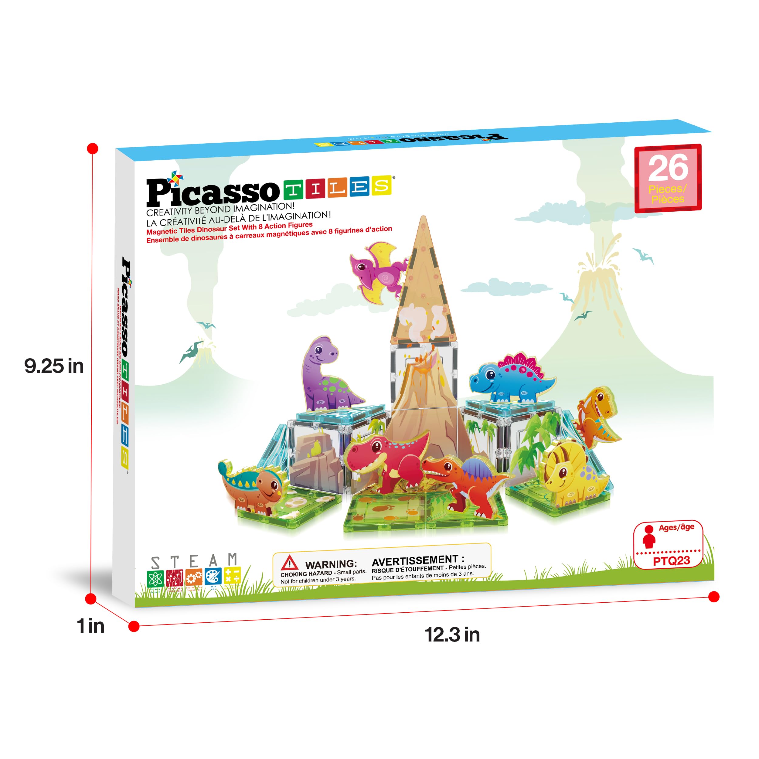 PicassoTiles Dinosaur World magnetic tiles and figures promote screen-free learning