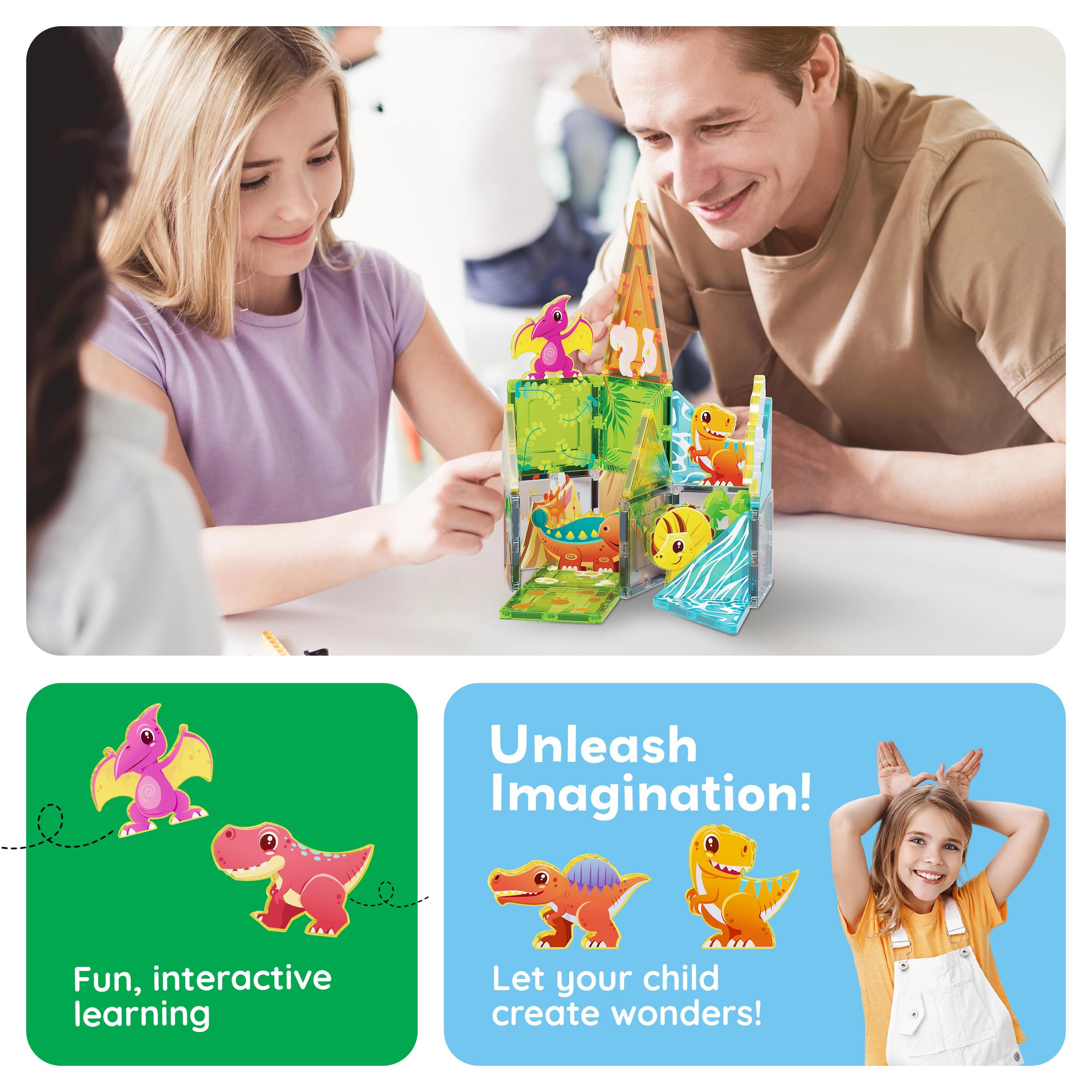 PicassoTiles Dinosaur World magnetic tiles set for creative construction