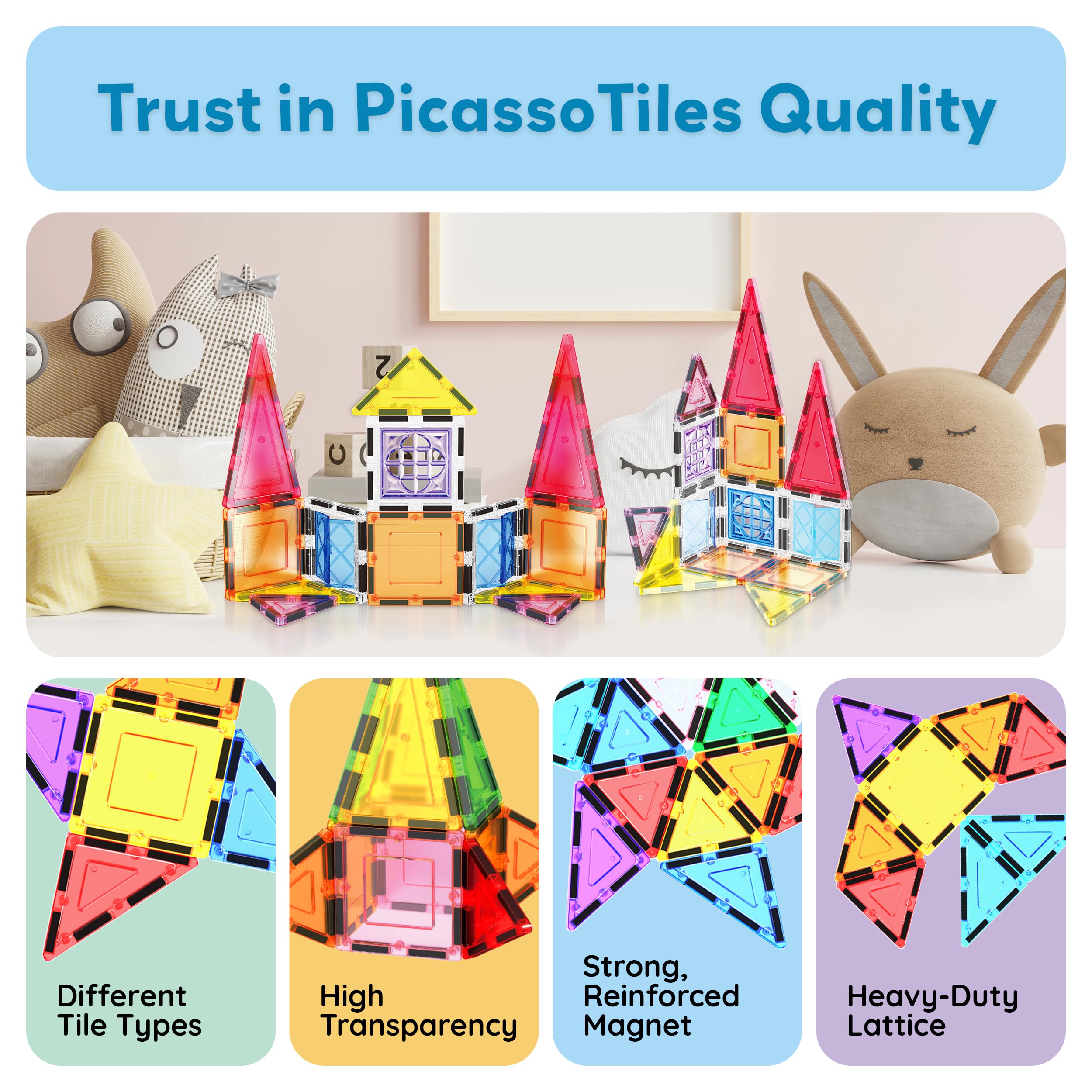 PicassoTiles expansion compatibility lets kids grow builds with other sets.