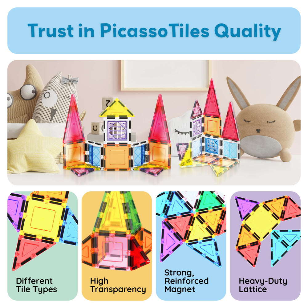 PicassoTiles expansion compatibility lets kids grow builds with other sets.