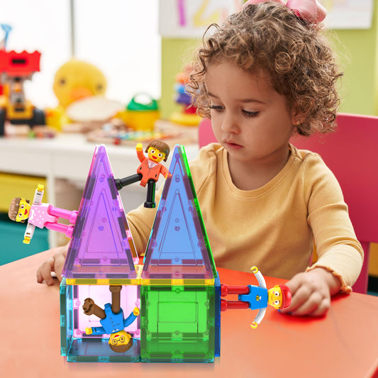 PicassoTiles family figures join sets for cohesive scenes and storytelling.