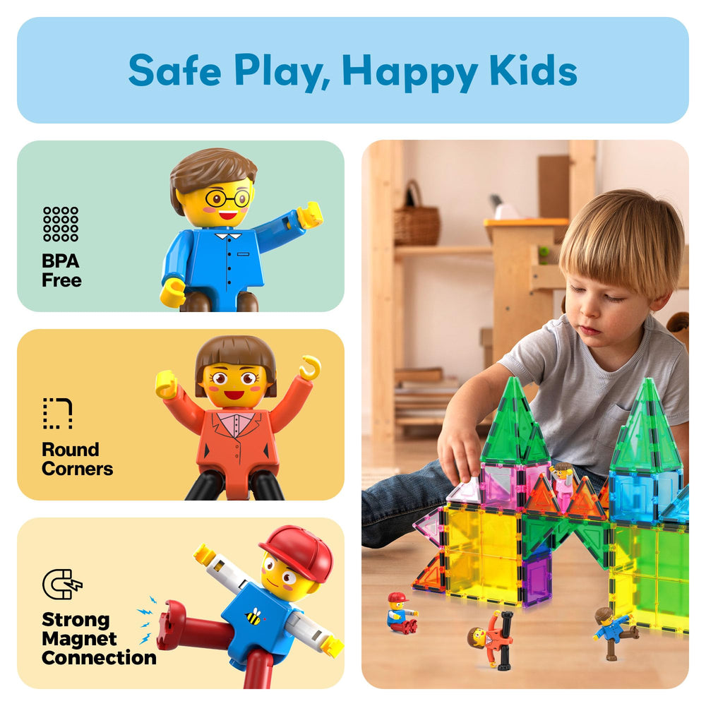 PicassoTiles figures boost collaborative storytelling within magnetic tile layouts.