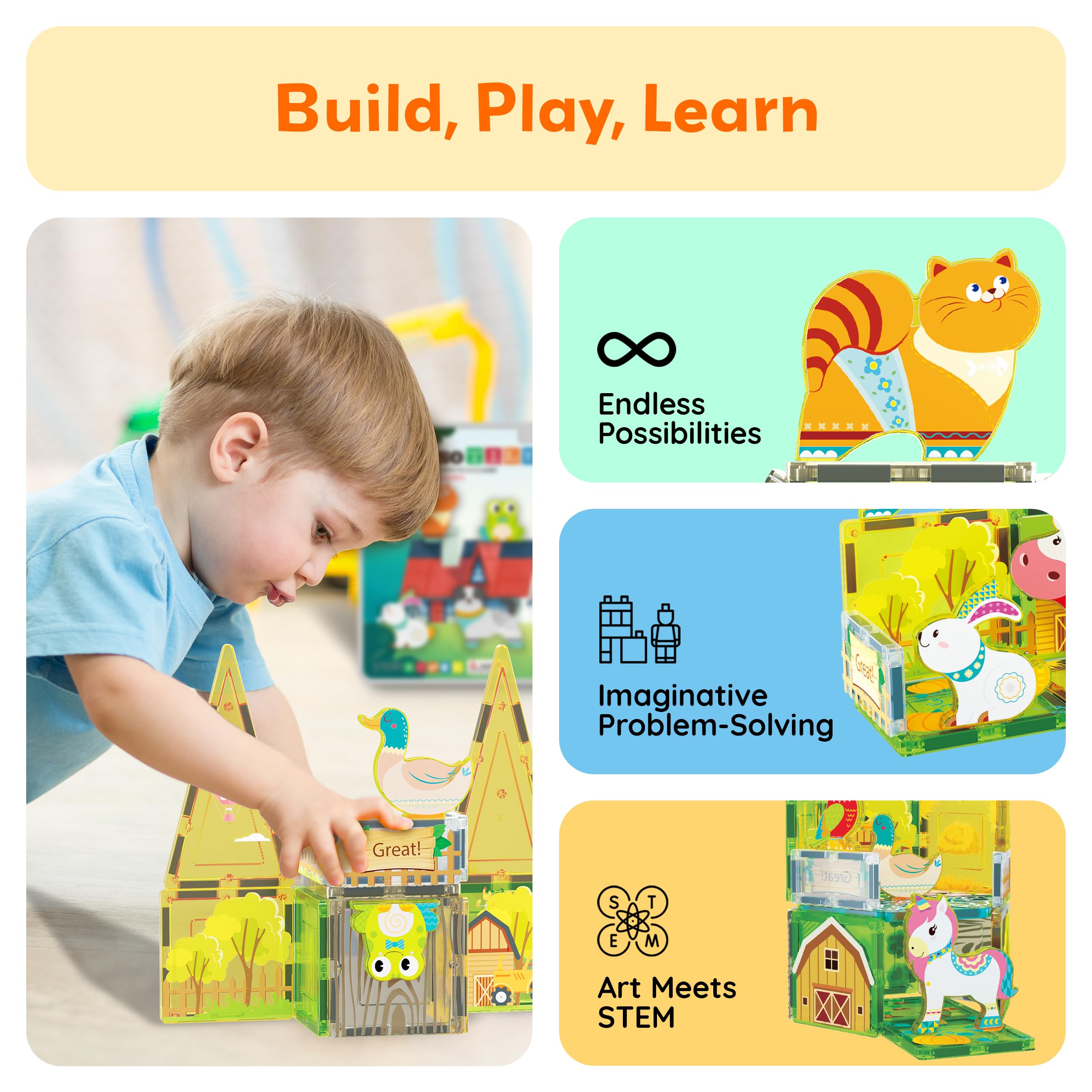 PicassoTiles farm duck supports early sorting and open-ended play