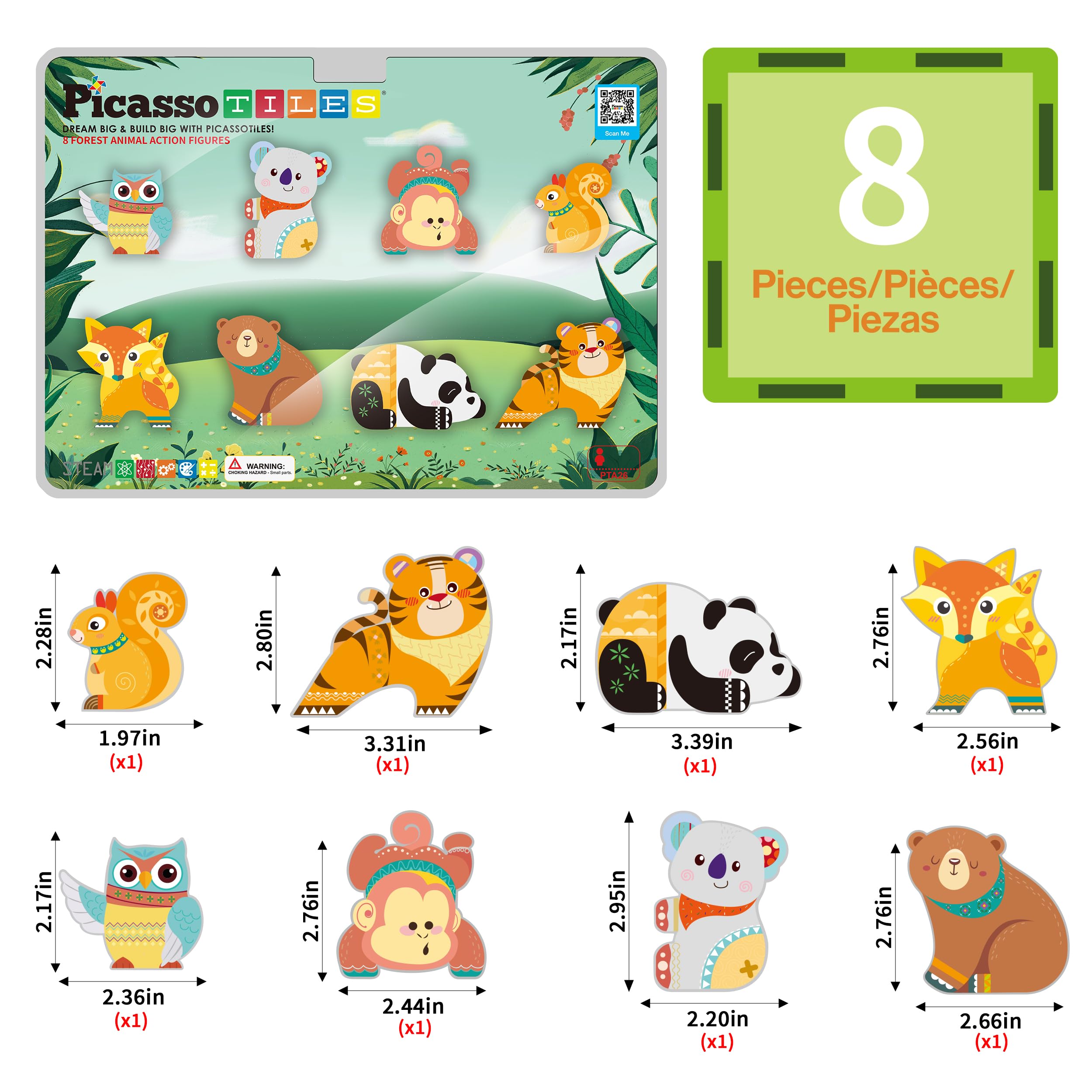 PicassoTiles forest squirrel magnet supports color recognition during play.