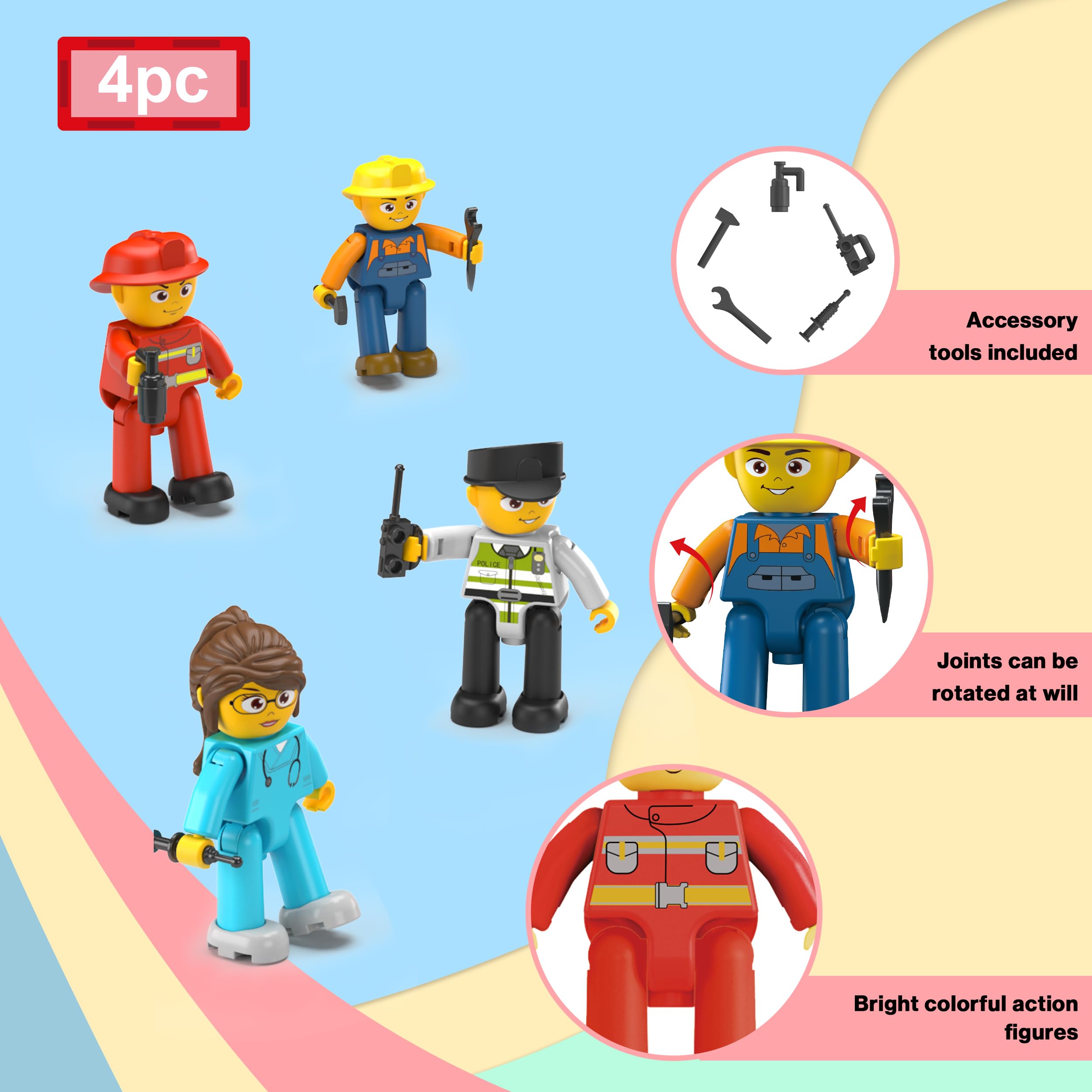 PicassoTiles four-figures-set promotes coordinated pretend play with family or friends.