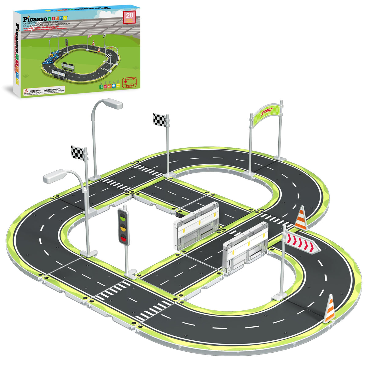 PicassoTiles highway street sign tiles encourage imaginative city scenes and early planning skills.