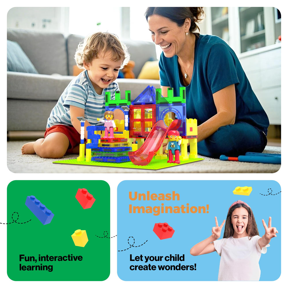 PicassoTiles interlocking bricks connect securely for larger creations.