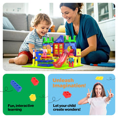 PicassoTiles interlocking bricks connect securely for larger creations.