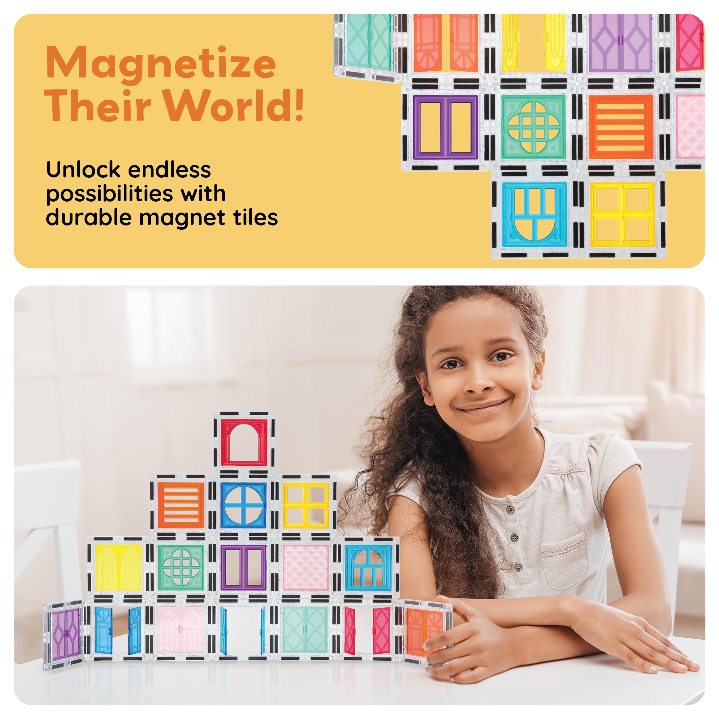 PicassoTiles learning-by-play set invites STEM exploration through color and shapes.