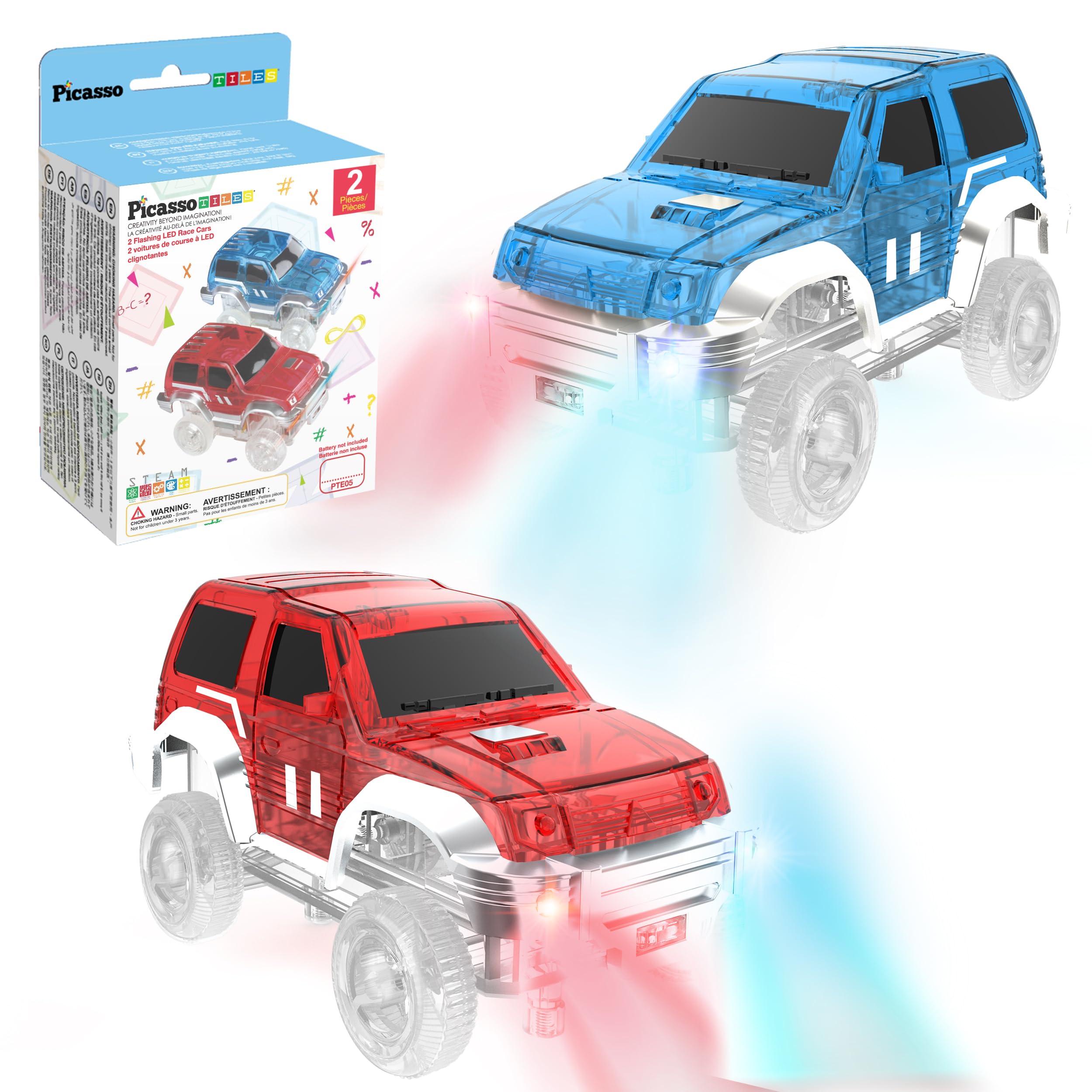 PicassoTiles LED car front view highlighting glow for engaging play.