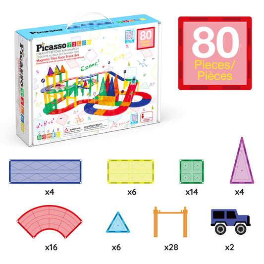 PicassoTiles LED car on track lights up for engaging play sessions.