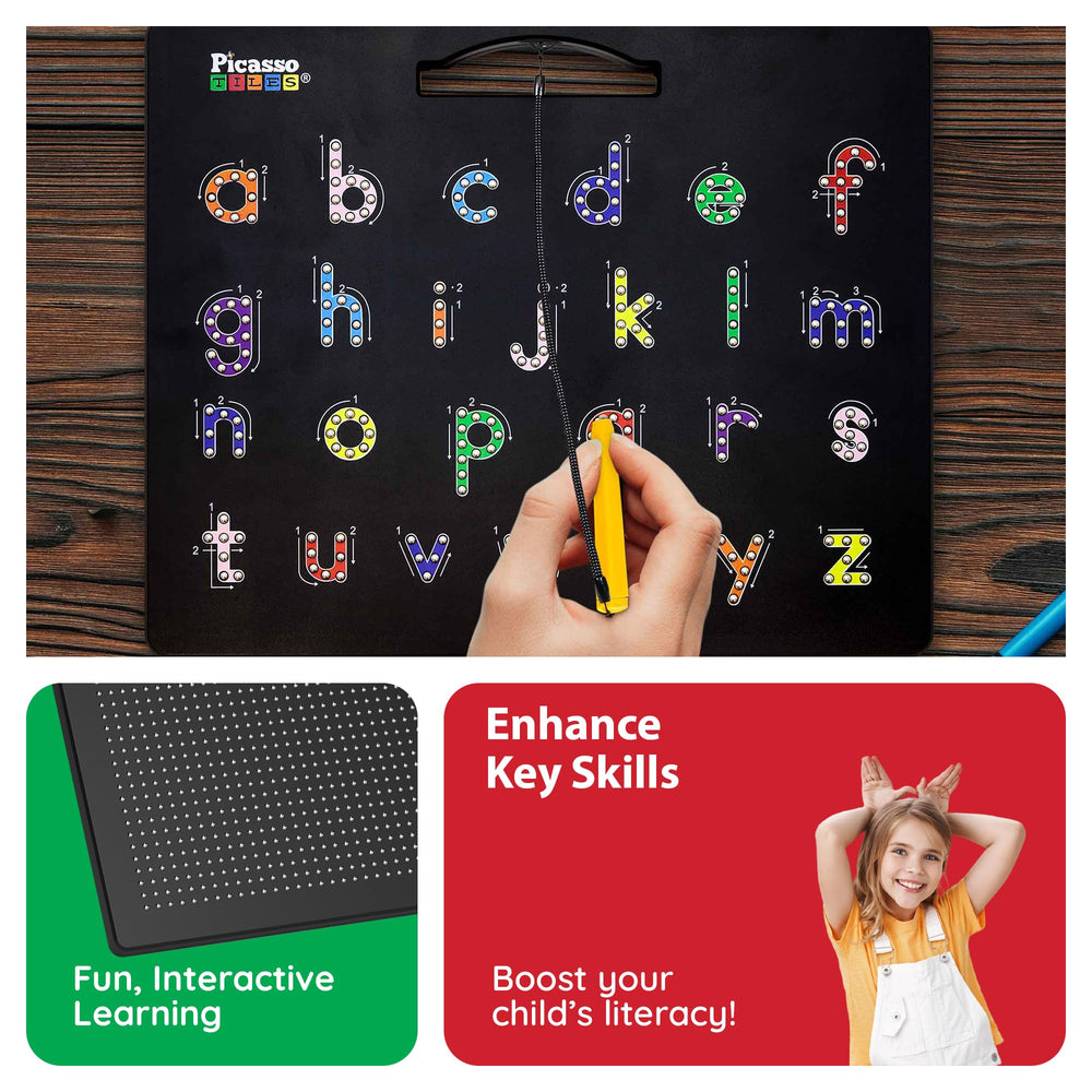 PicassoTiles letter tracing helps kids build pencil grip and sequencing skills.
