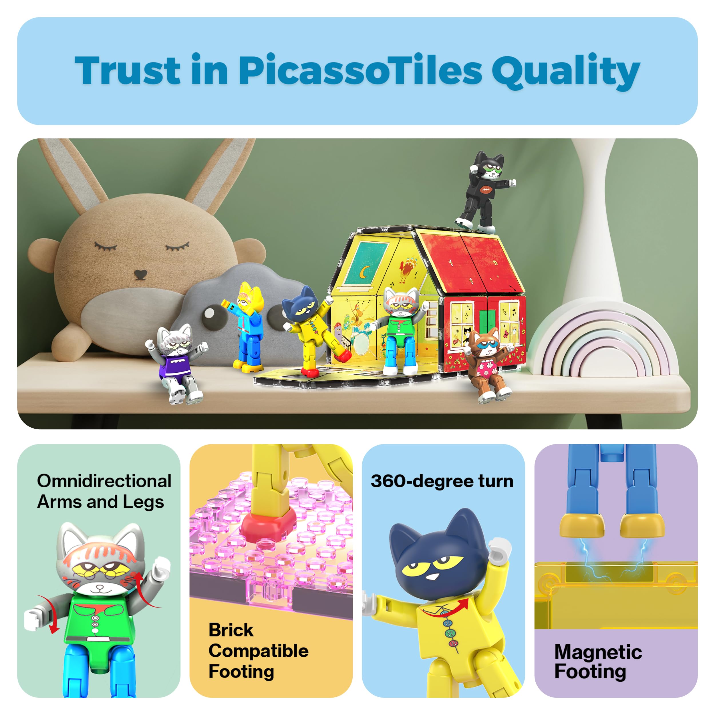 PicassoTiles magnet-secured construction keeps figures in place during busy sessions.