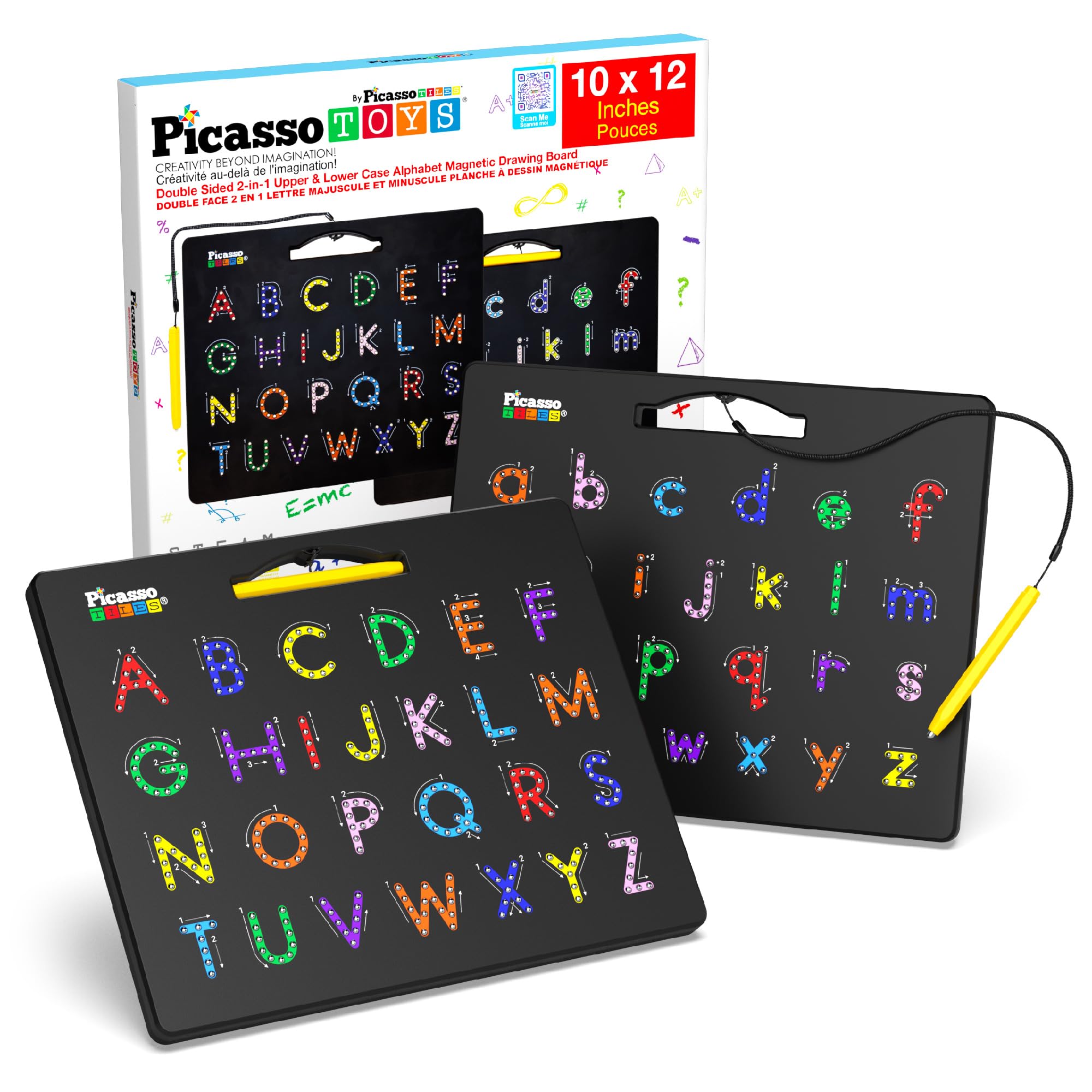 PicassoTiles Magnetic Alphabet Board top view highlights a portable, mess-free learning surface.