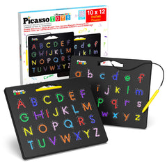 PicassoTiles Magnetic Alphabet Board top view highlights a portable, mess-free learning surface.