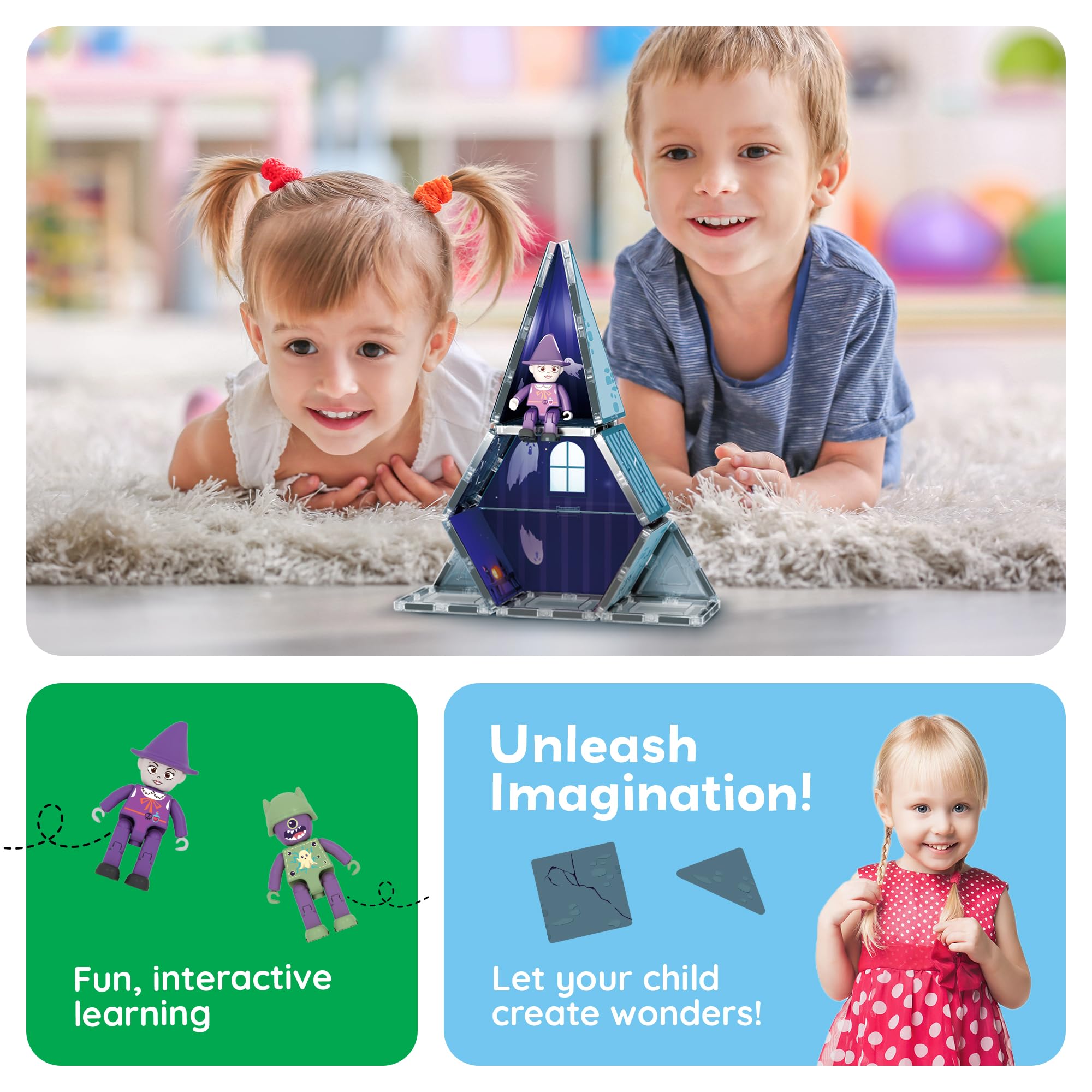 PicassoTiles magnetic characters support storytelling and collaborative play.