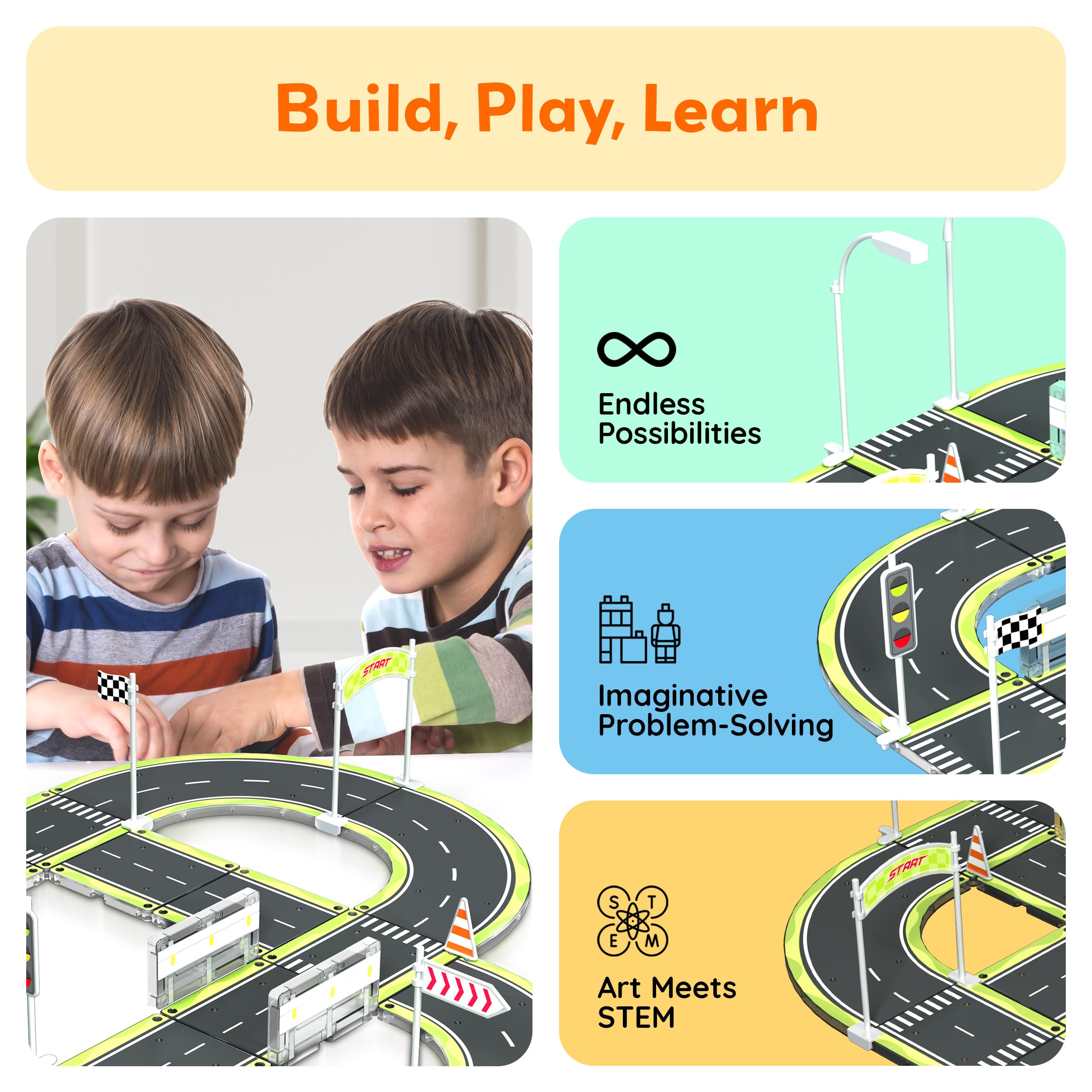 PicassoTiles magnetic printed tiles offer bright, durable surfaces that magnetically connect for quick builds.