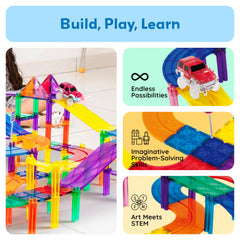 PicassoTiles magnetic tiles ready for multi-piece construction and STEM exploration.
