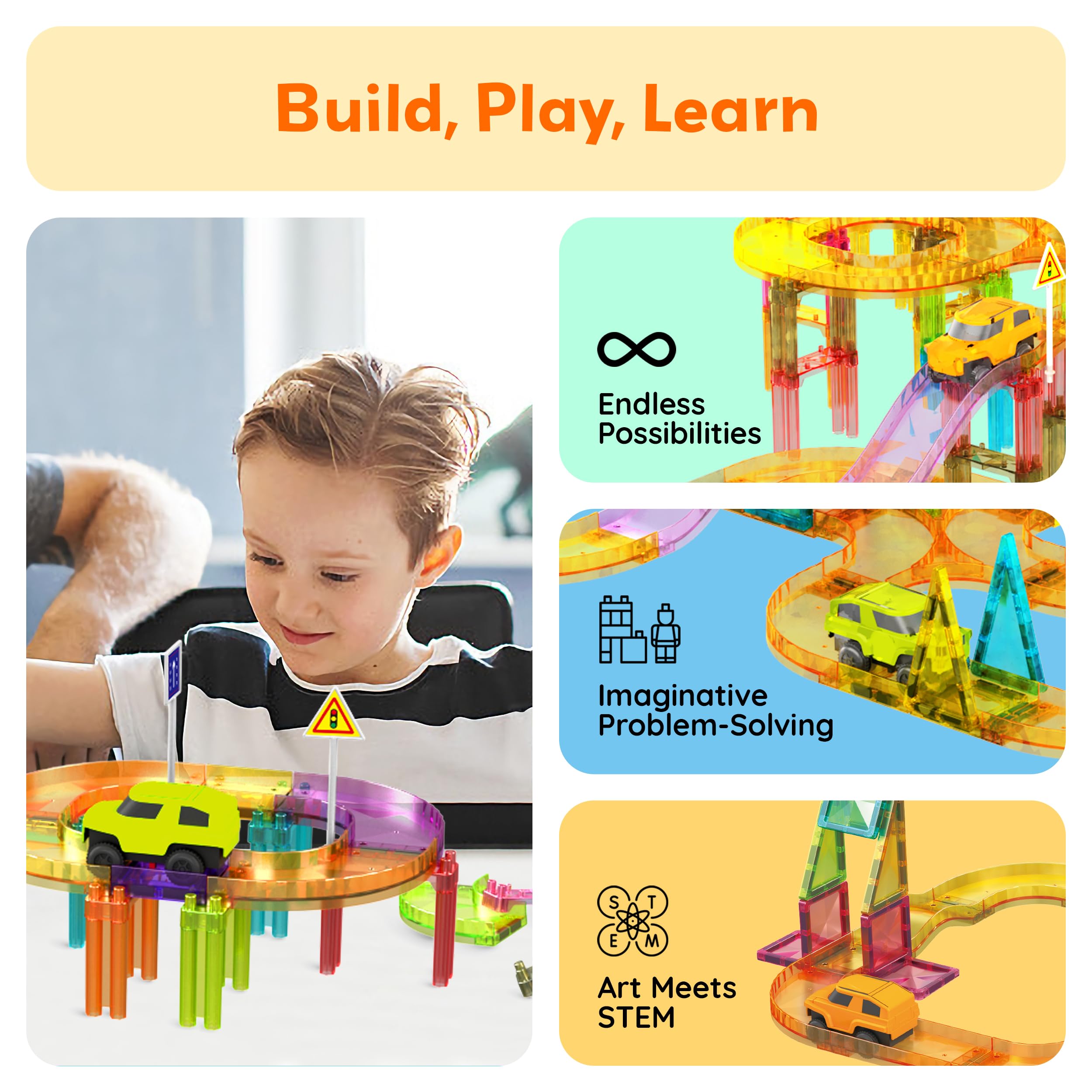PicassoTiles magnetic tiles connect securely for creative, collaborative building sessions.