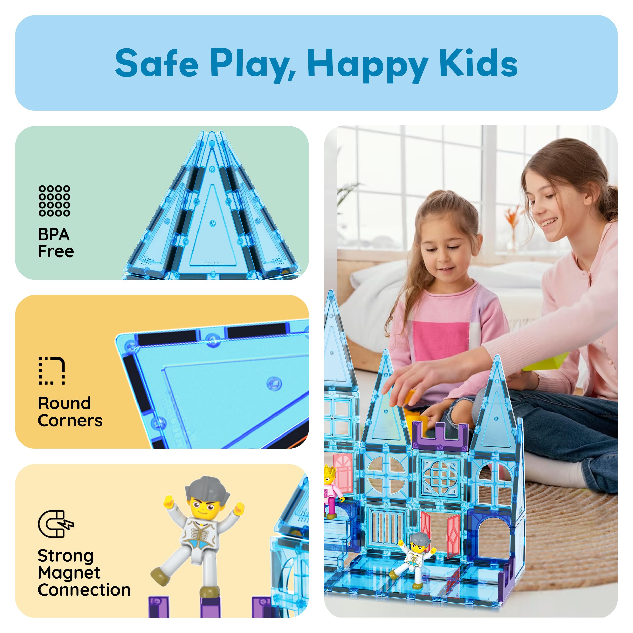 PicassoTiles magnetic tiles provide strong, stable constructions.