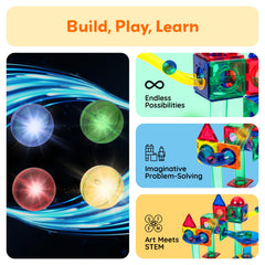 PicassoTiles marble run tracks showcase glow effects that spark imaginative play.